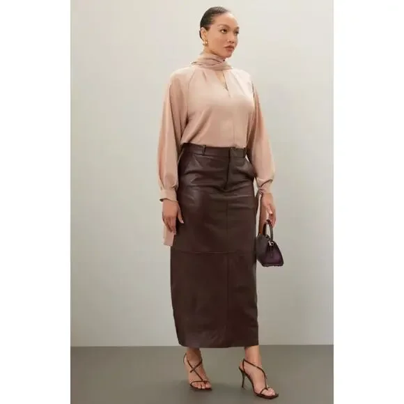 Obando Collective Beige Wrap Neck Top SZ 10 - Picture 3 of 12